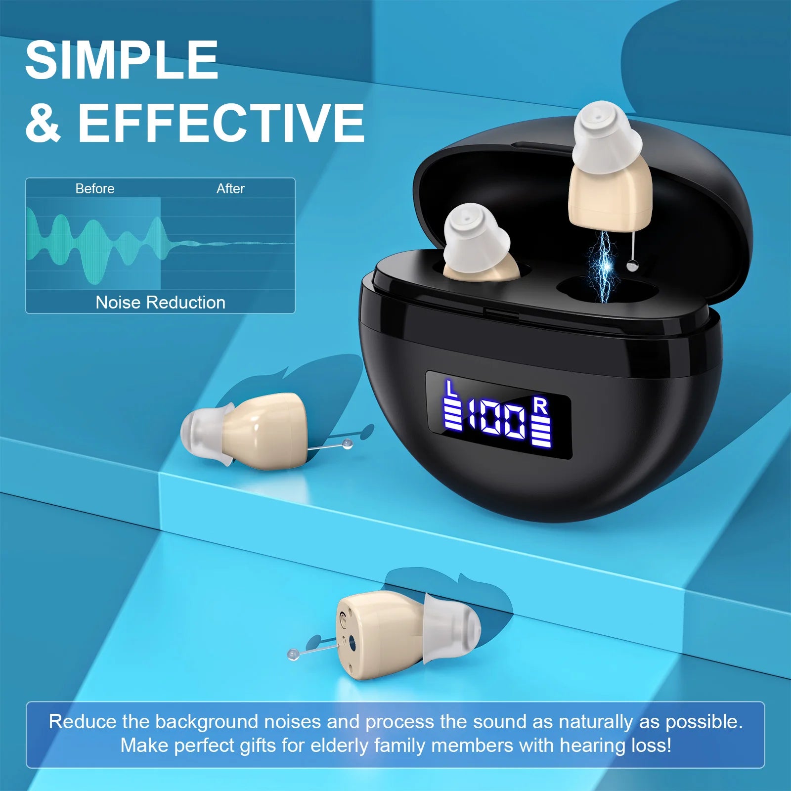 Portable Rechargeable Hearing Amplifier Earbuds Adults Magnetic