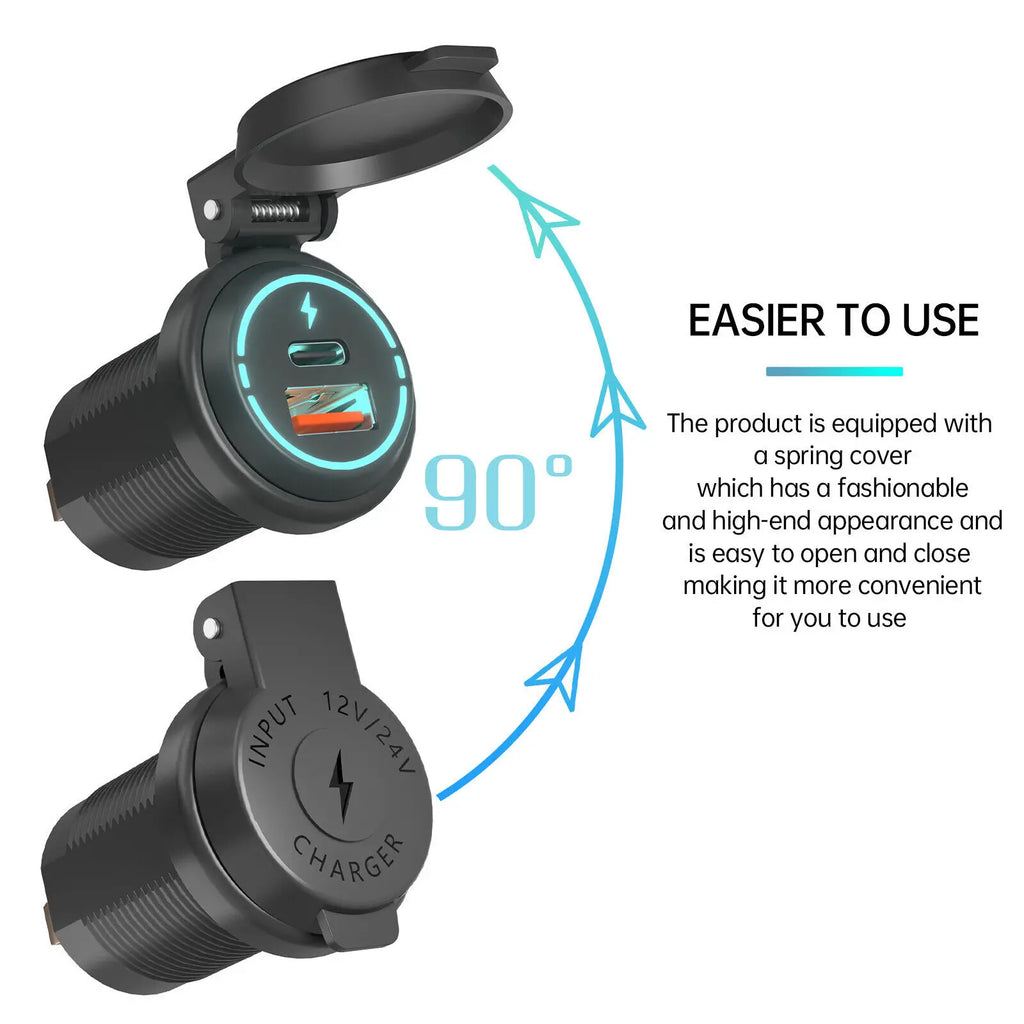 USB C Car Charger Cigarette Lighter Socket 12V-24V Dual Charging