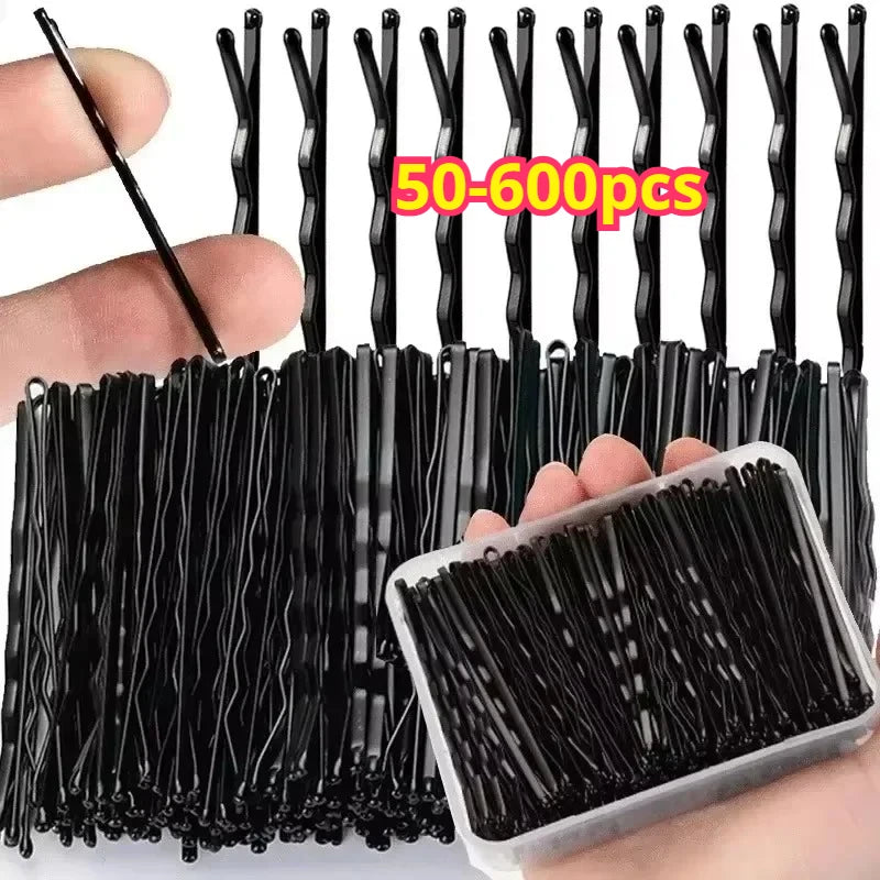 50- Black Pins Non-slip Hairpins Women Durable Metal Straight Line