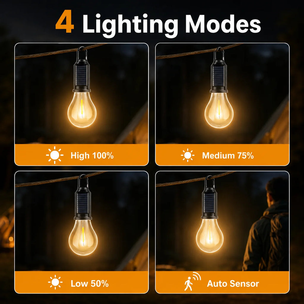 Solar Camping Light Bulb USB Rechargeable Hanging Tent Lamp Waterproof Portable Outdoor Lantern for Camping BBQ Garden Decor Zpaxo
