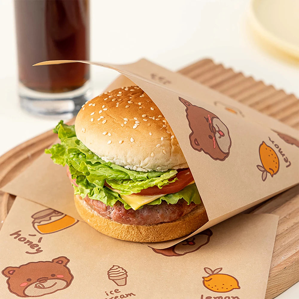 50Pcs Sandwich Wrappers Food Wax Paper Hamburger Fries Bread Baking Oil Paper Wrapping Baking Tools Zpaxo