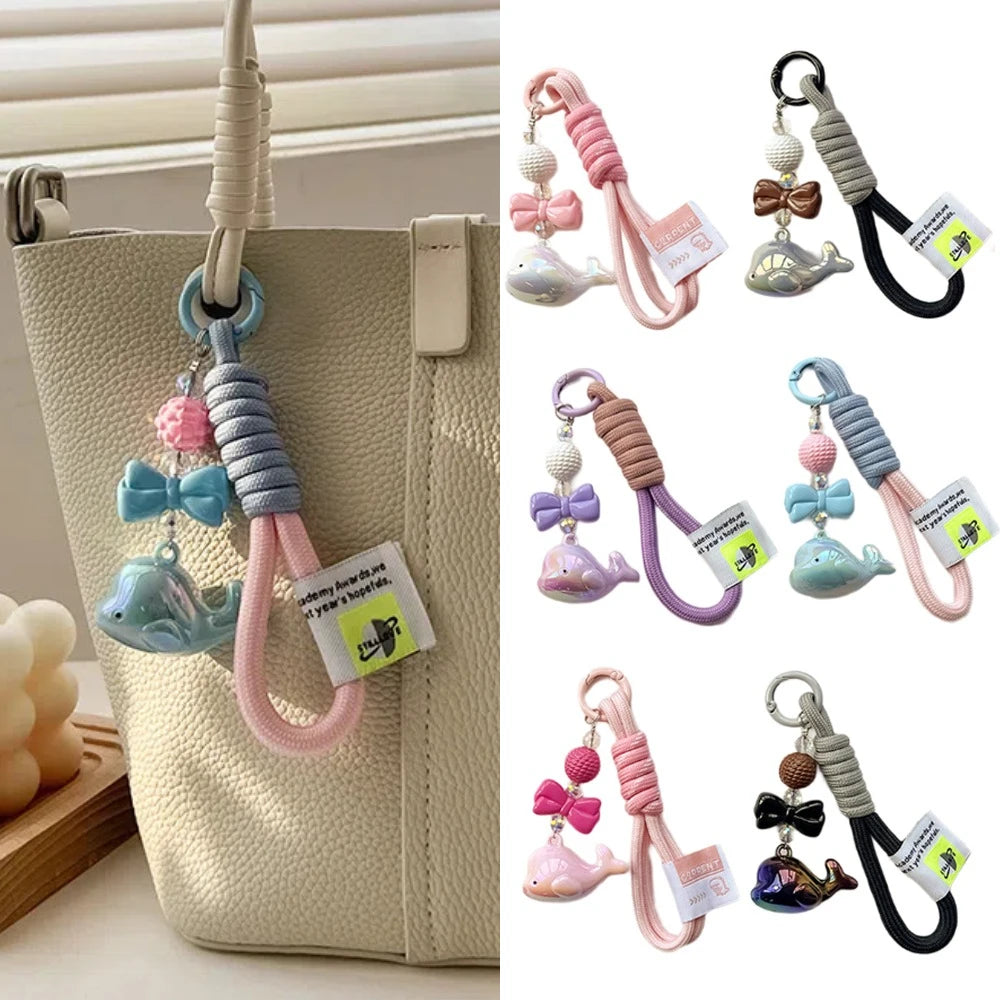 Creative Cartoon Whale Keychain Acrylic Backpack Hanging Woven Rope Pendant Earphone Case Decoration Ornaments Car Key Ring Toys Zpaxo