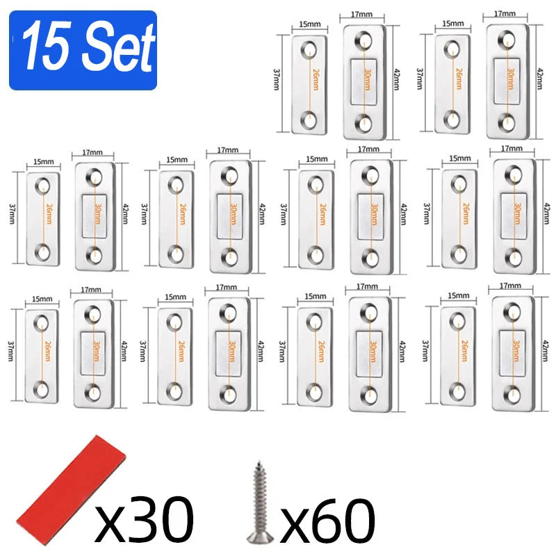 Ultra Thin Cabinet Magnetic Catch Adhesive Drawer Magnet Catch for Kitchen Closet Door Closing Magnetic Door Catch Closer Zpaxo 15 Set-Silver