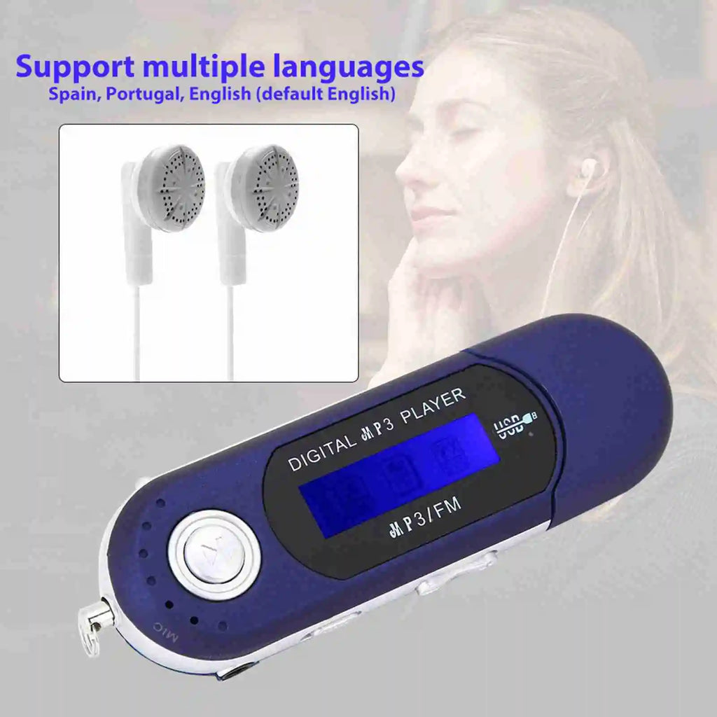 Portable Music MP3 USB Player LCD Screen Voice Black Blue White