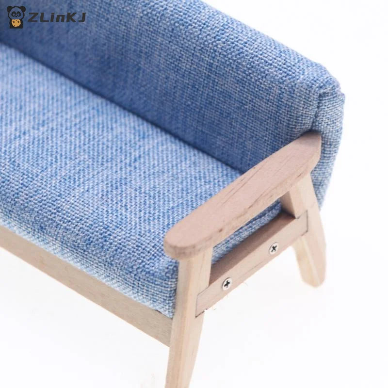 ▶1Pcs Simulation Miniature Living Room Chair 1:12 Mini Dollhouse Furniture Wooden Double Sofa Kids Pretend Play Doll House Decor Zpaxo