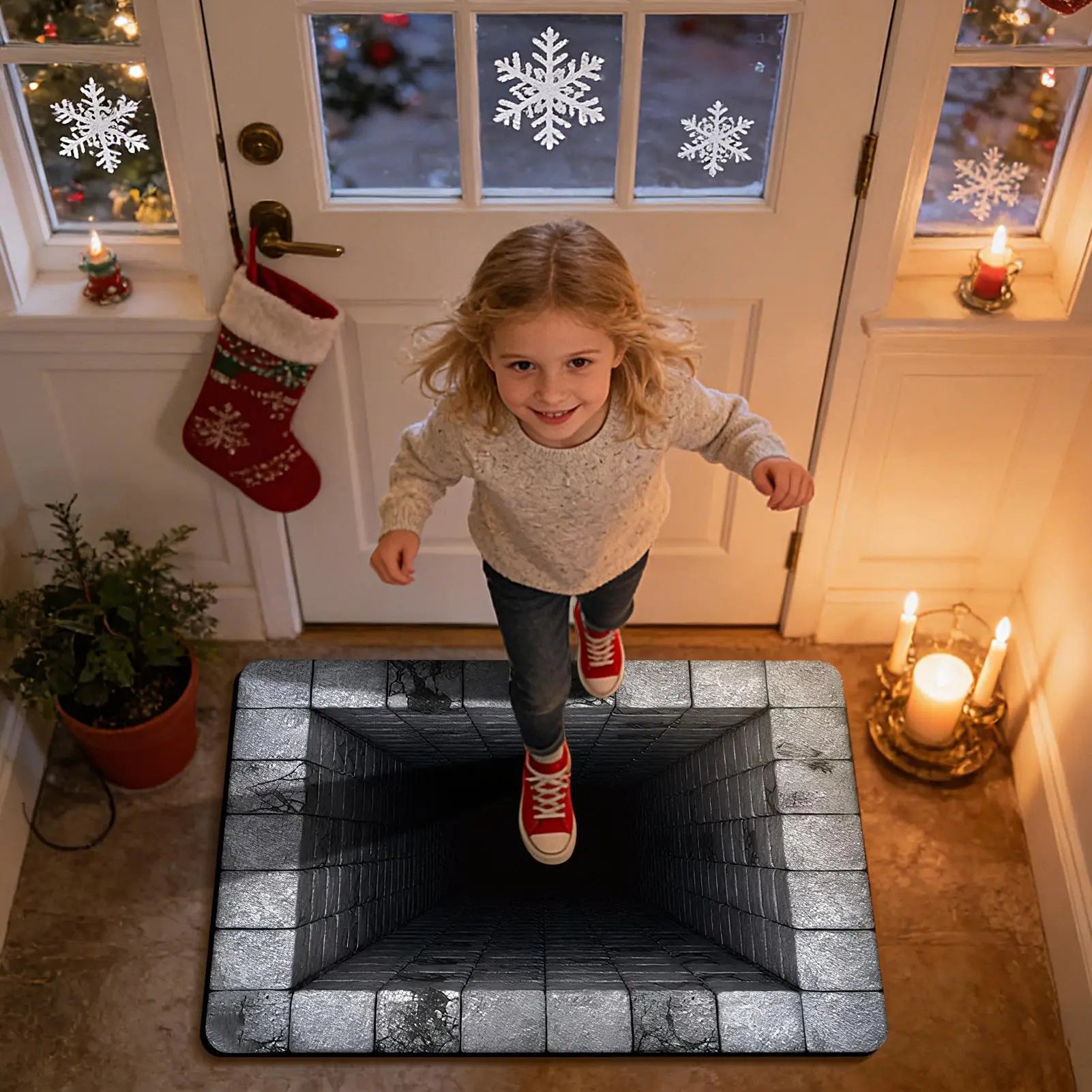 3D Optical Illusion Rug Non Slip Quick Dry Carpet Mat 80x50cm Hole