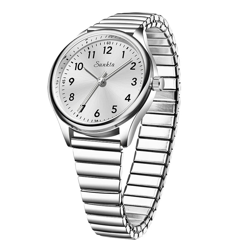 SUNKTA new fashion luxury women's quartz watches elegant leather Watches for Women waterproof simple ladies watches reloj+BOX Zpaxo Silver white