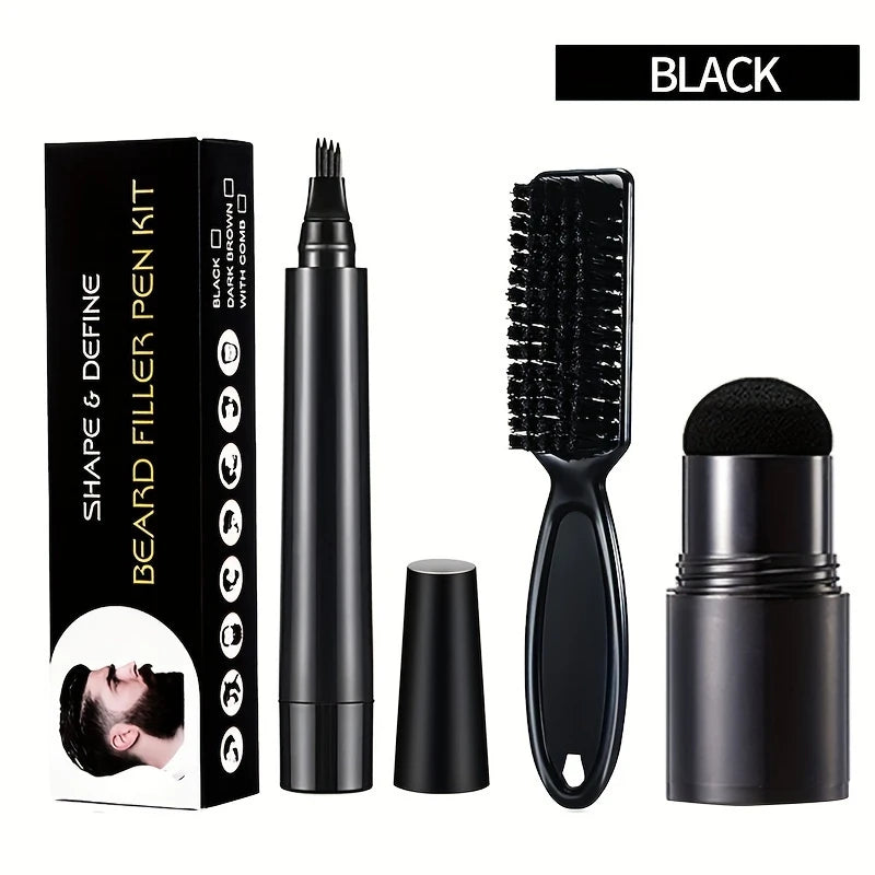 Four-pronged Beard Filler Pen Brush Hairline Eyebrow Powder Stick Zpaxo black