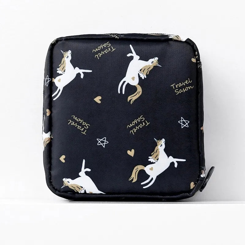 Women Portable Sanitary Pads Storage Bag Tampon Pouch Napkin Cosmetic Zpaxo unicorn