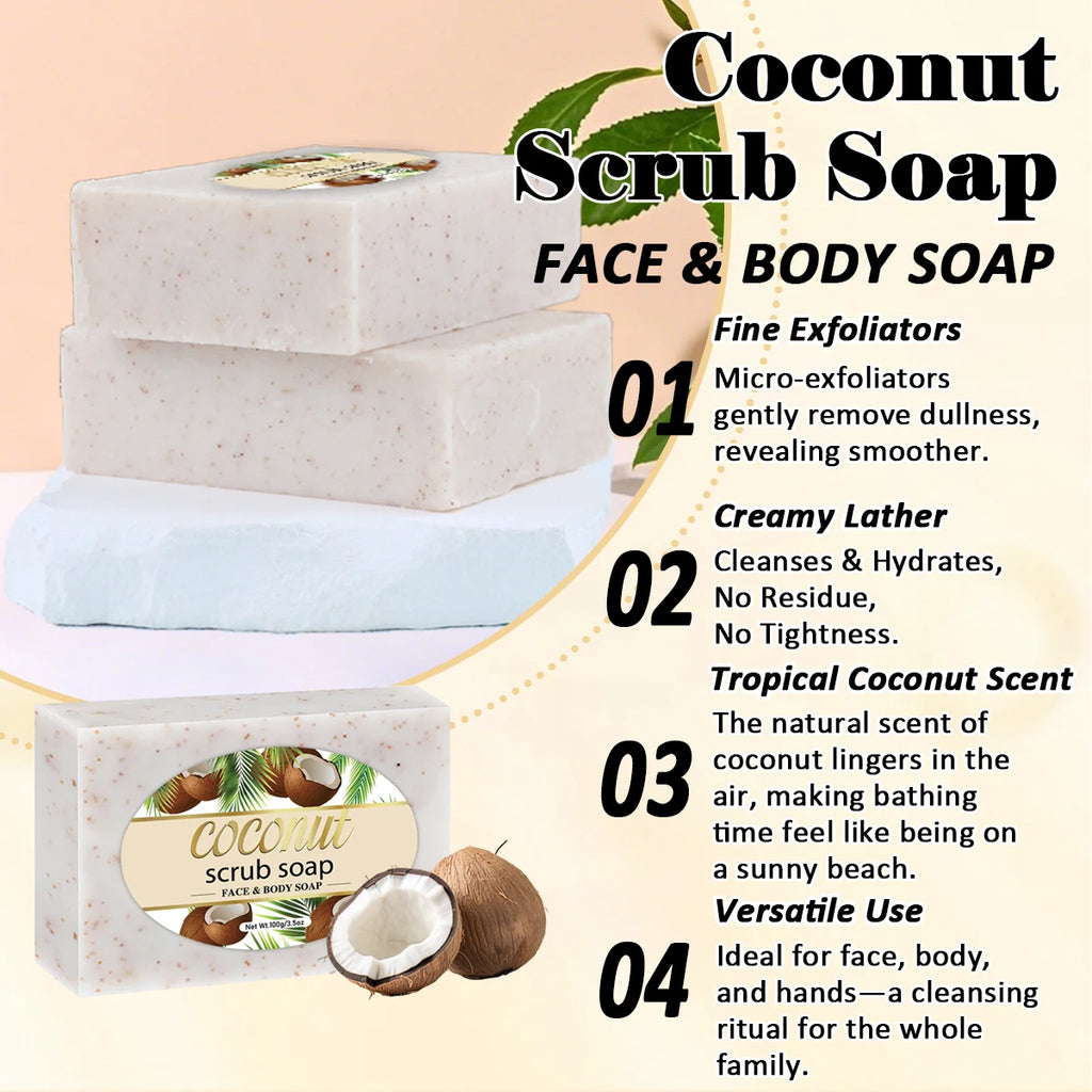Coconut Scrub Soap – Handmade Exfoliating Face & Body Bar Exfoliating Bar Soap Zpaxo