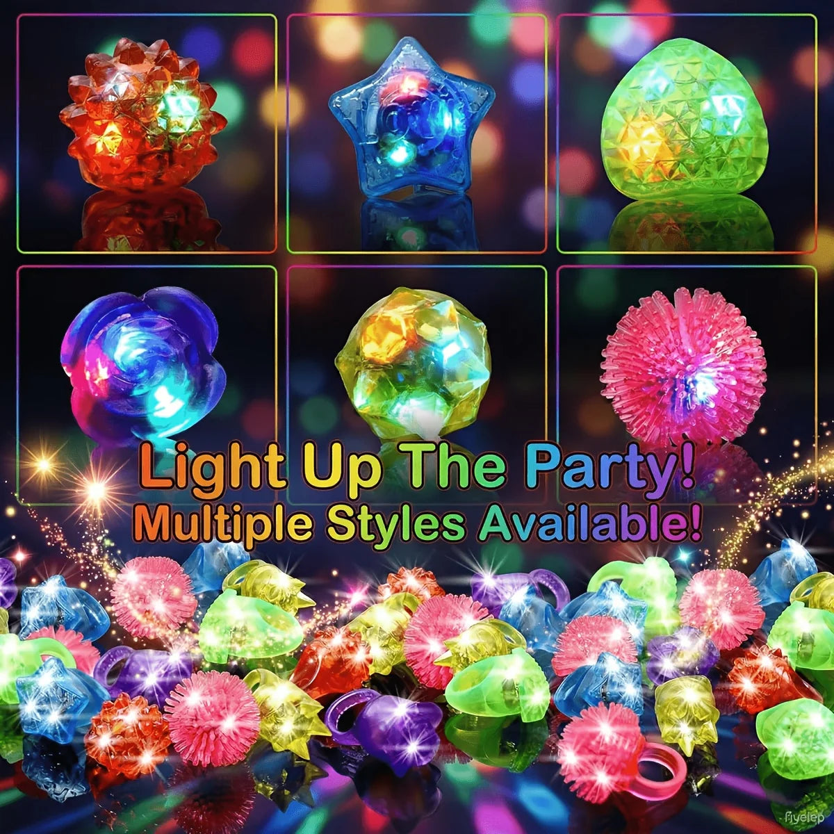 LED Light Up Rings Glow Ring Party Flashing Assorted Colorful Rubber
