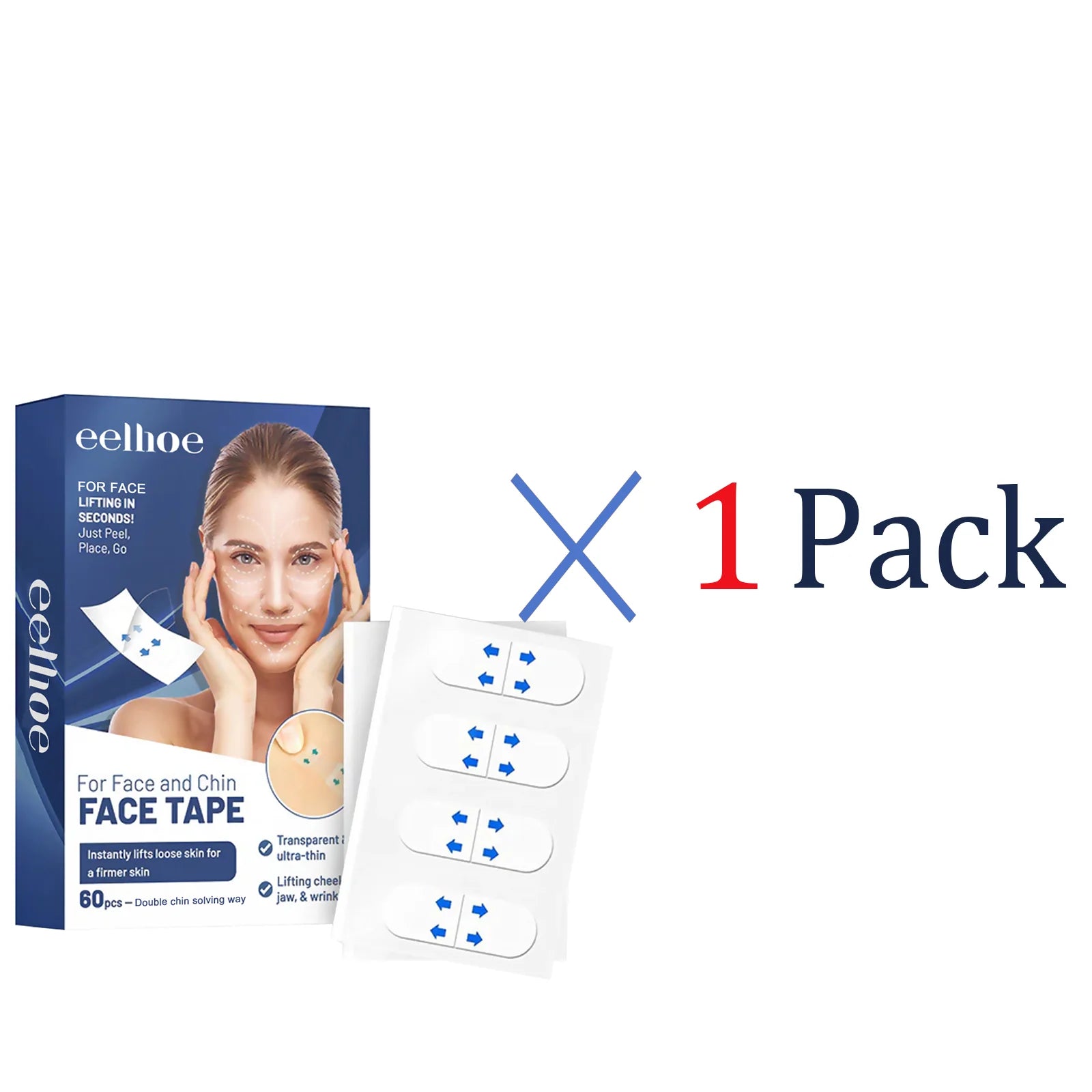 60 Pcs Face Lifting Strips V Shape Lift for Jawline Instant Face Tightening Patches to Reduce Double Chin Anti Sagging Collagen Zpaxo 1 Pack