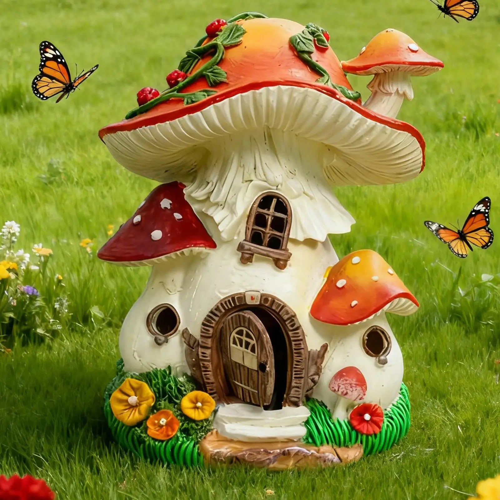 Solar Mushroom Garden Statue Resin Landscape Figurine Lamp Fairy