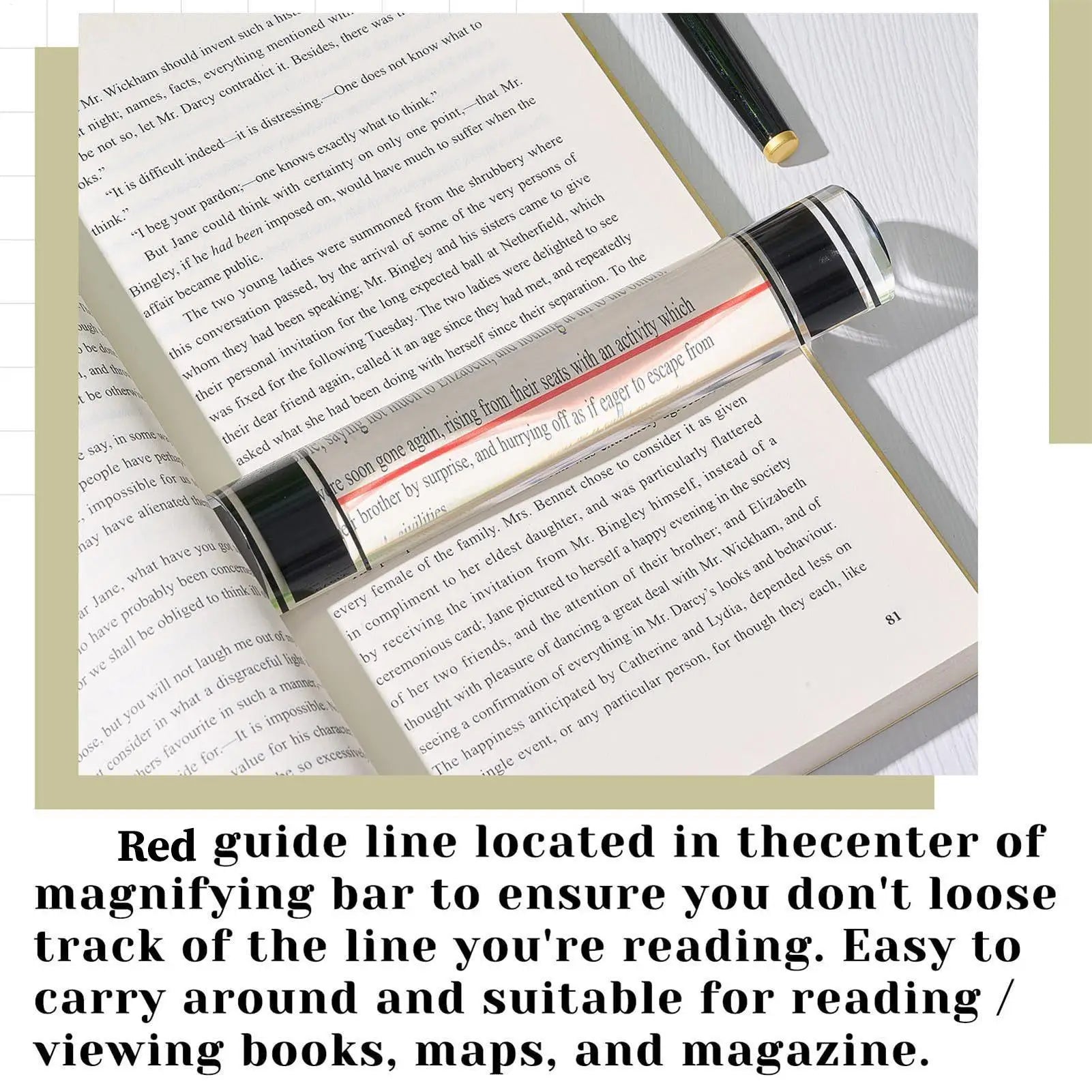 Magnifier Ruler with Sliding Markers Precise Guide Book Page Reading Magnifier for Small Prints Bible Document Newspaper Zpaxo