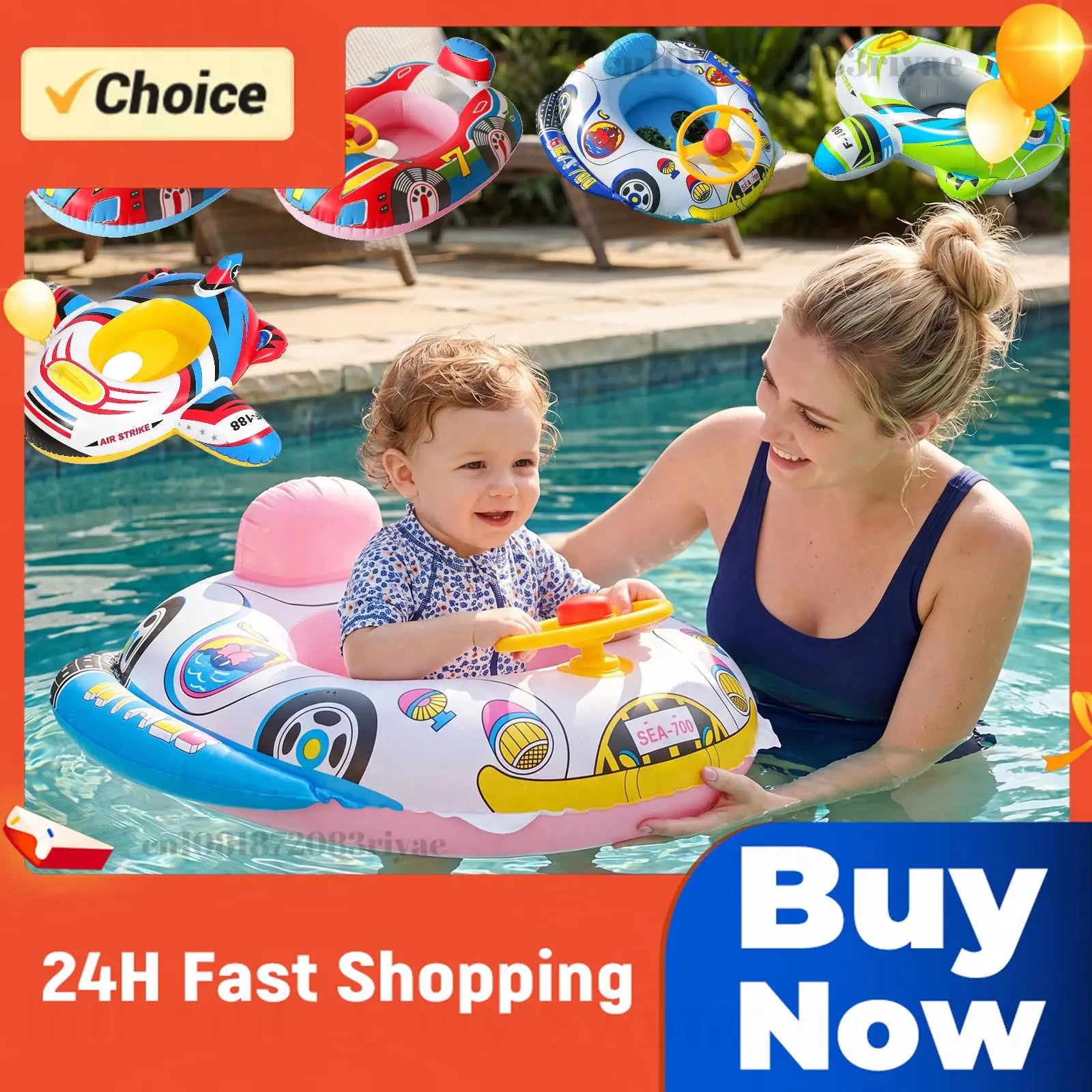 Baby Swimming Pool Float Cute Car Design Kids Toddler Inflatable