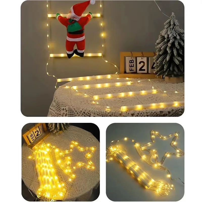 Santa Claus Climbing Rope Ladder Christmas Light String Home Xmas Tree Decoration Hanging Lights Festive Yard Decor Zpaxo