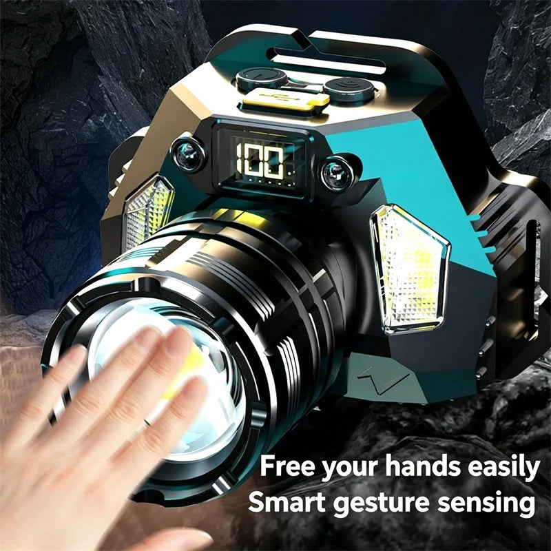 LED Headlamp Motion Sensor & COB – Rechargeable 18650 Head Torch Rechargeable Headlamp Zpaxo