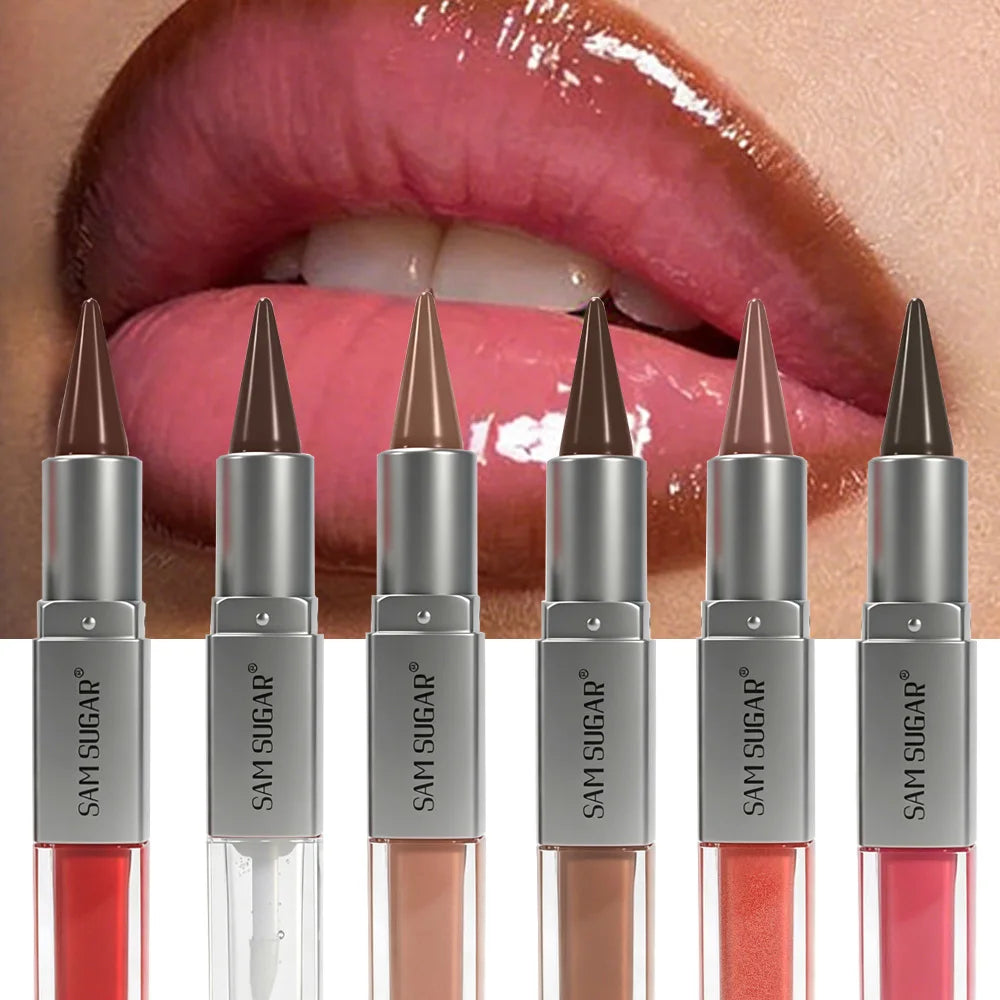 Double Head Lip Gloss Lipliner Two One Moisturizing Texture Durable