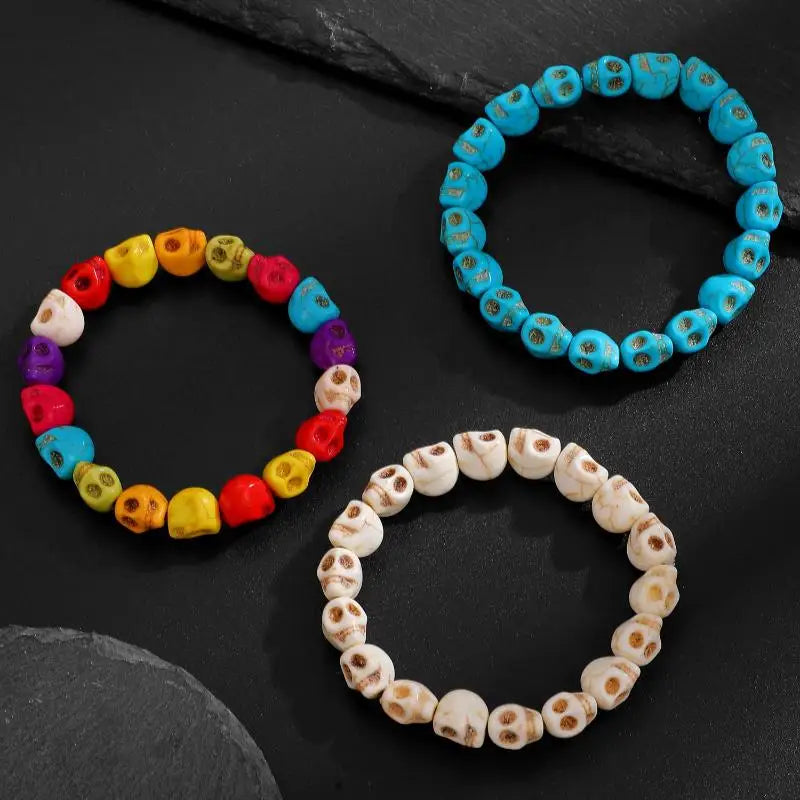 Skull Head Bone Bead Bracelet Colorful Elastic String Gothic Jewelry Zpaxo