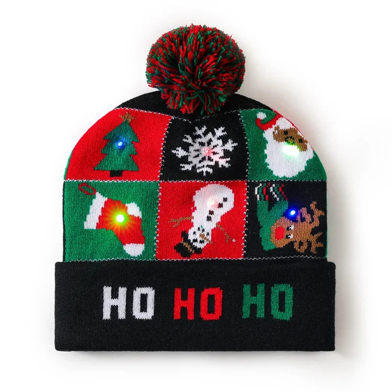 Glowing Christmas LED Santa Hat Battery Operated Flashing Knit Beanie