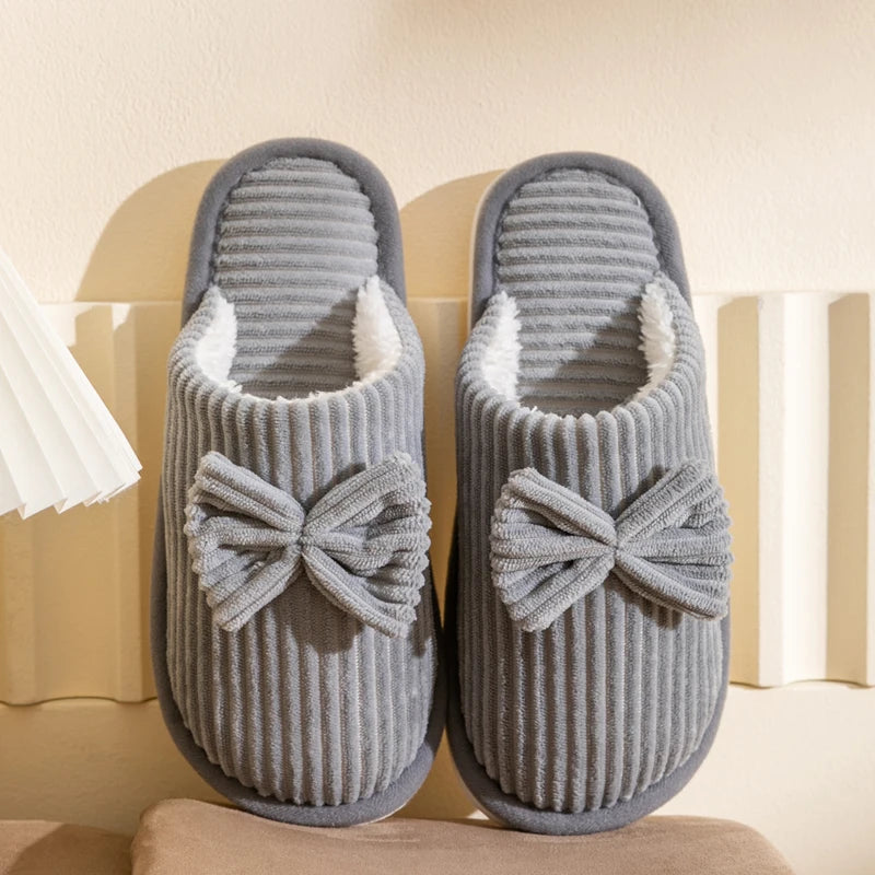 Fashion Women's Bow Slippers Fall Winter Indoor Bedroom Floor Zpaxo GRAY 36-37