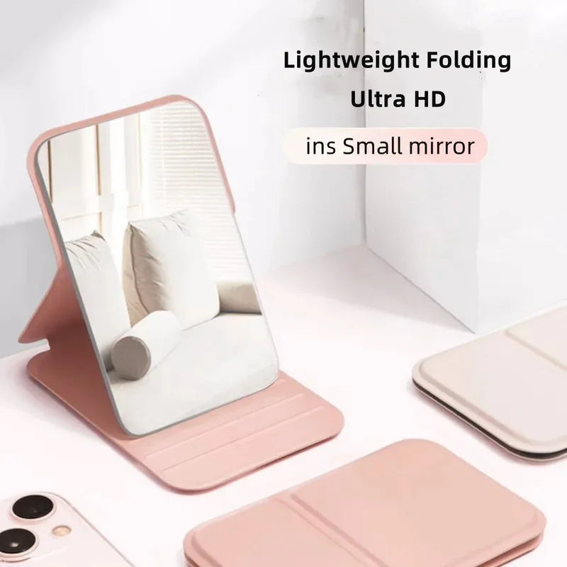 Simple Portable Handheld Foldable Mirror Solid PU Leather Desktop Zpaxo