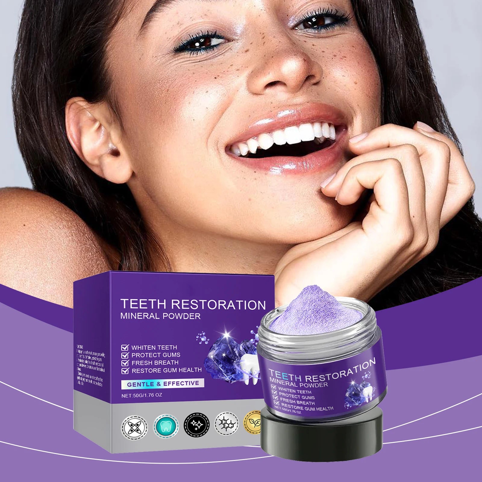 Purple Teeth Whitening Powder – Plaque Removal & Gum Care 50g Teeth Whitening Powder Zpaxo