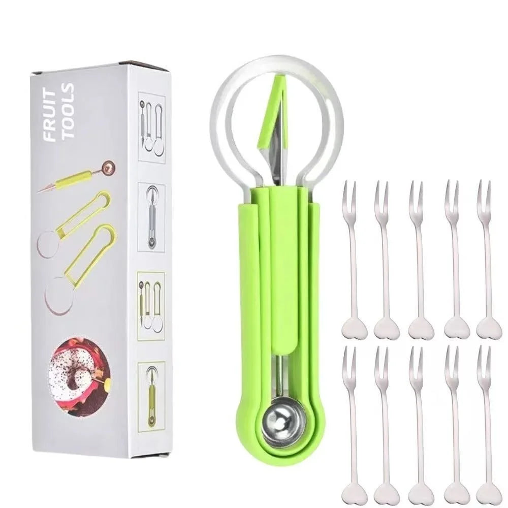 Three-in-one Fruit Slicer Suitable Slicing Scooping Carving Fruits It Zpaxo green B