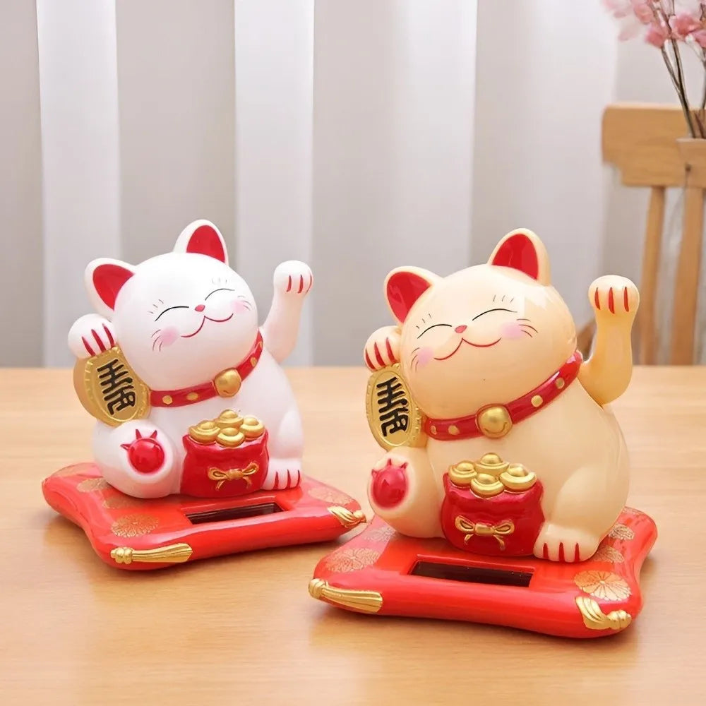 Solar Powered Lucky Beckoning Cat Decoration Mini Waving Wealth Hand Zpaxo