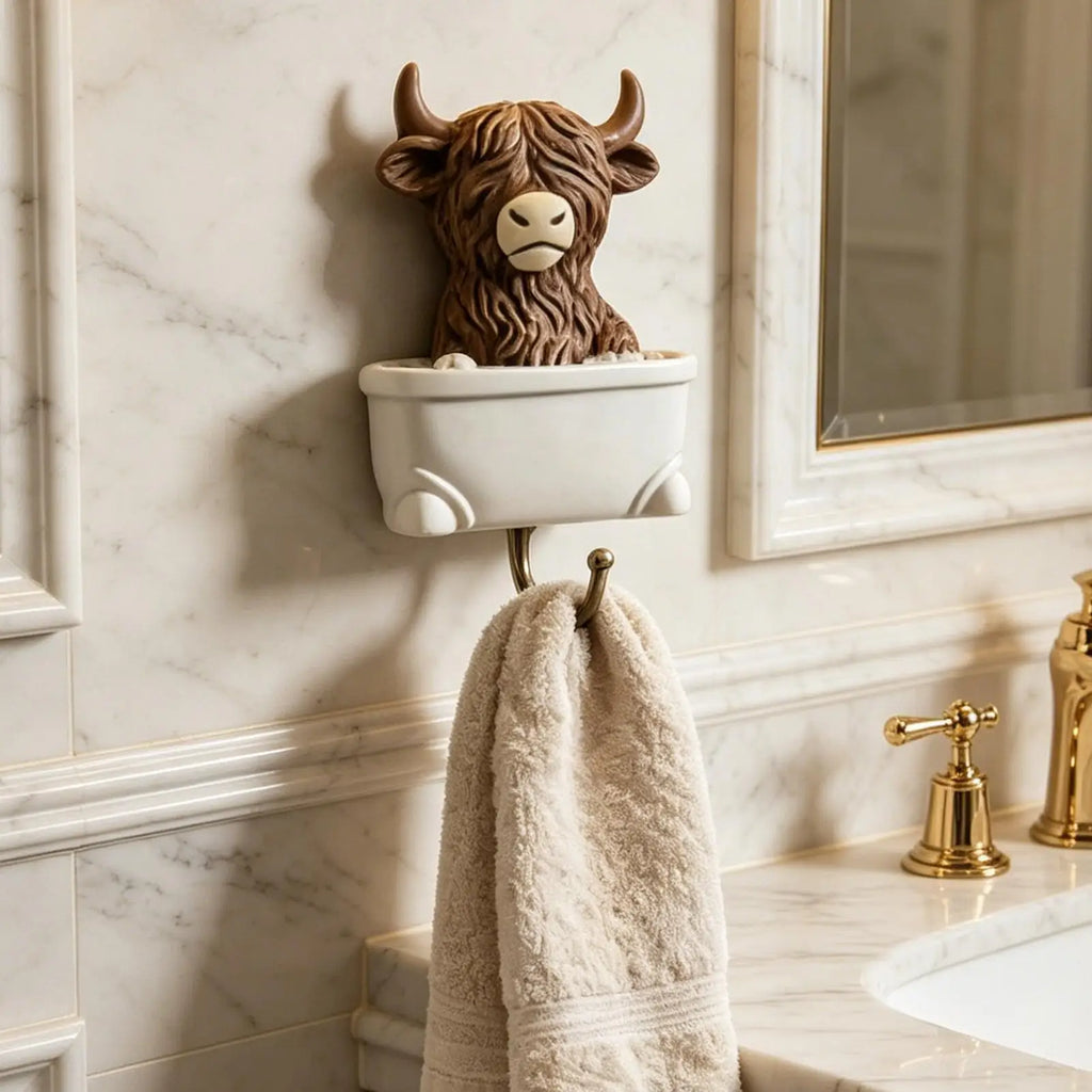 Towel Hooks Bathrooms Funny Resin Cow Figurines Bathroom Wall Hanger