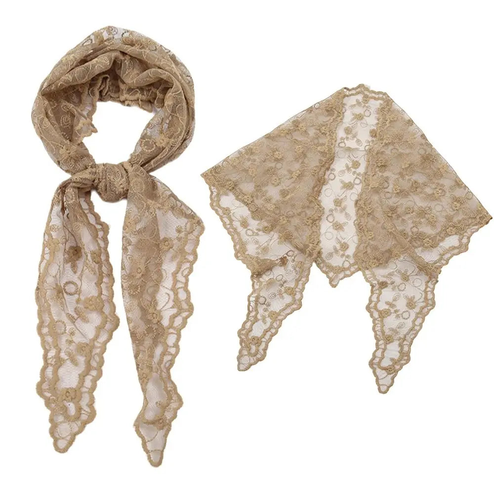 Casual Lace Flower Hair Scarf Headband Vintage Thin Bandanas for Women Chic Style Cute Triangle Head Scarf Pastoral Zpaxo
