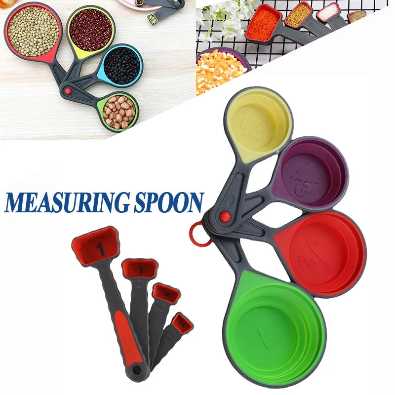4/8Pcs Silicone Measuring Cup Measuring Spoon Collapsible Baking Measuring Tool Set for Coffee Flour Honey Sugar Baking Spoon Zpaxo