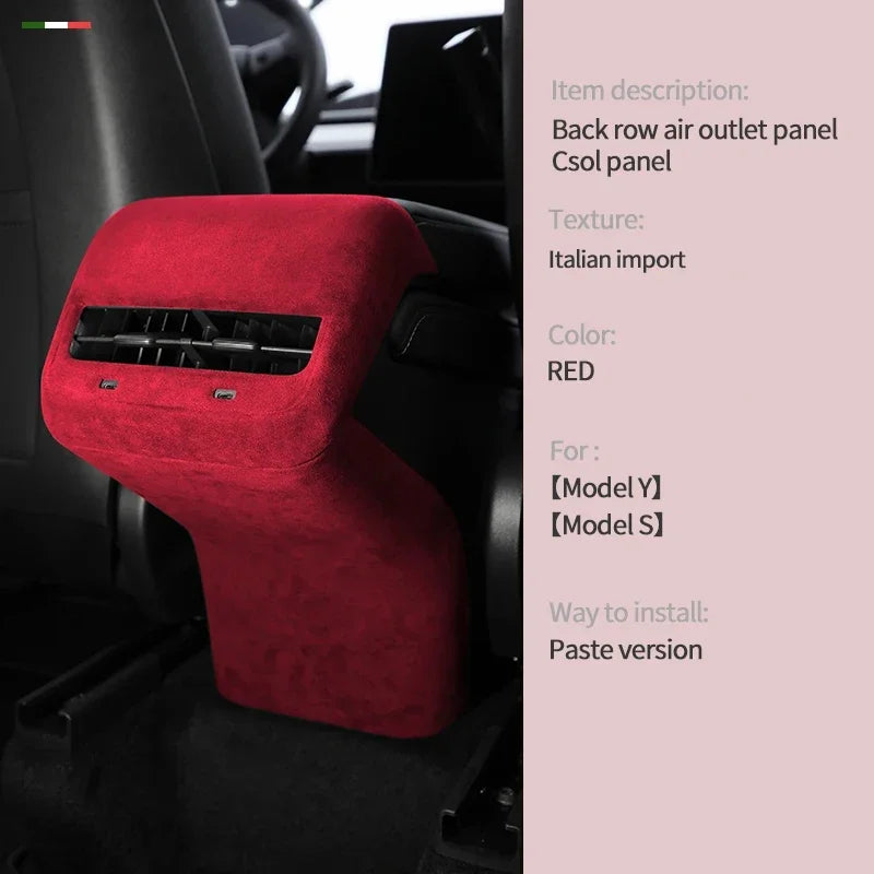 Car Rear Air Condition Vent Outlet Cover For Tesla Model 3/Y Interior Alcan tara Auto Back Exhaust Vent Decorative Sheath Shell Zpaxo A Red