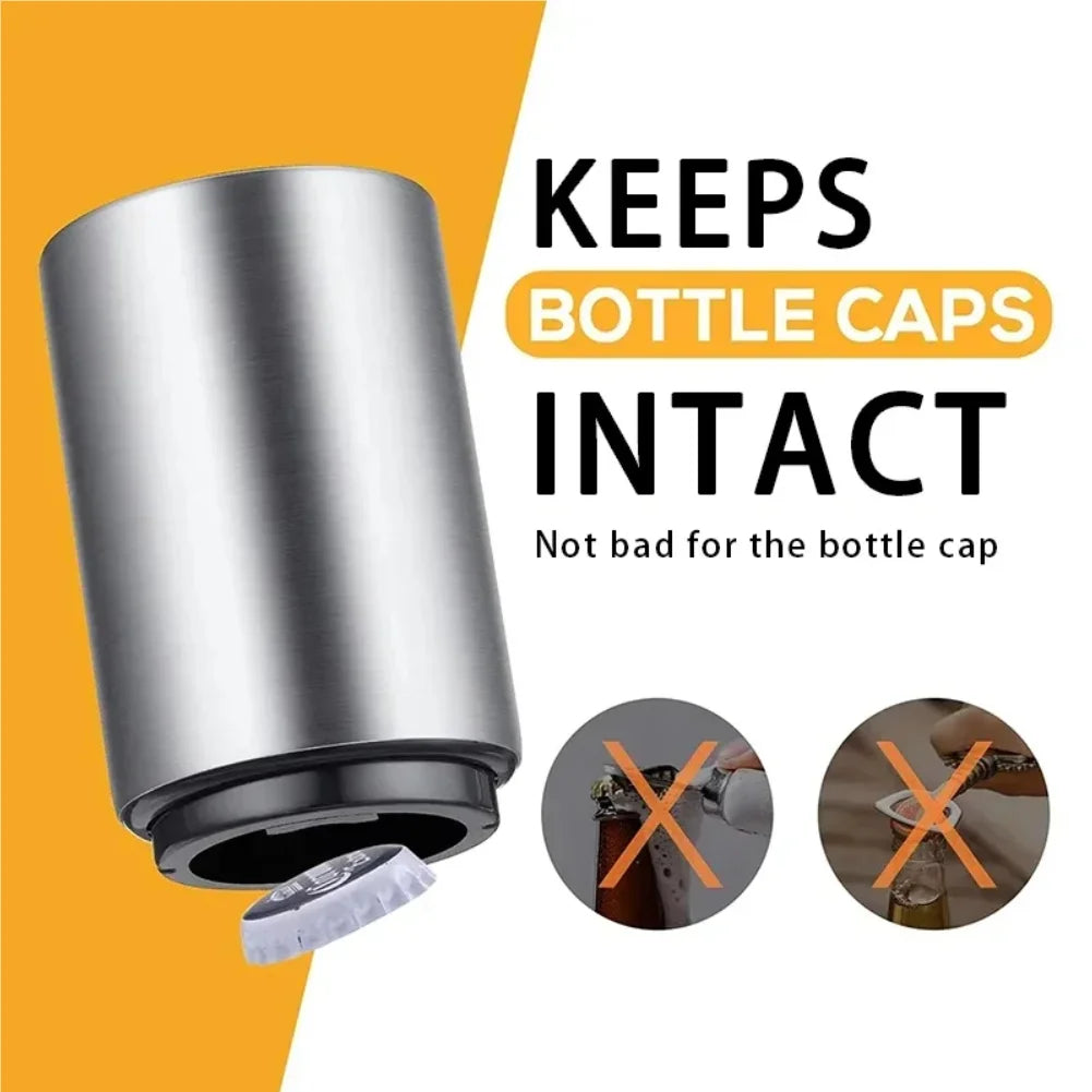 Magnetic Automatic Beer Bottle Can Opener Magnet Stainless Steel Push Down Opener Cool Kitchen Gadgets Accessories Zpaxo