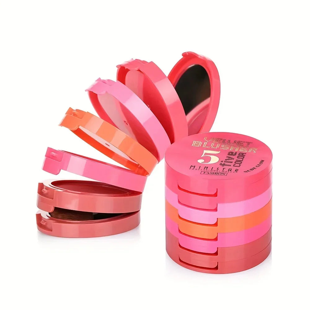 Multi Layer 5-color Powder Blusher Waterproof Durable Suitable All Zpaxo 5 Colors