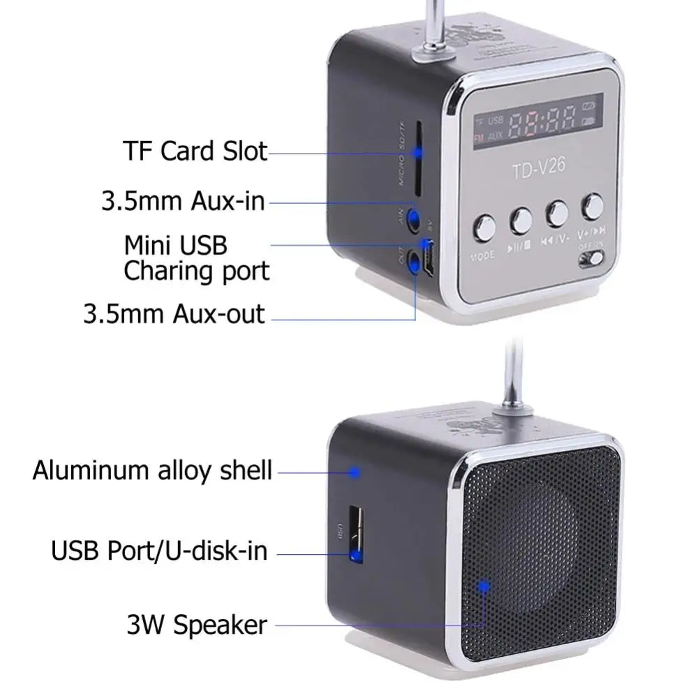 TDV26 Mini Portable Sound Speaker SD TF Card FM Radio AUX Stereo Music MP3 Player Bluetooth Speaker For PC Computer Mobile Phone Zpaxo