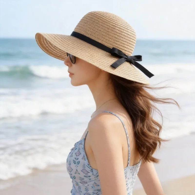 Summer Straw Hat Big Wide Brim Foldable Beach Sun Floppy Block UV
