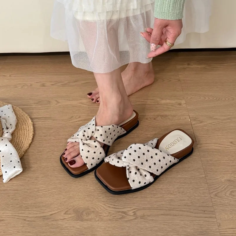 Polka Dot Unique Women's Sandals Summer 2026 Small Beach Match Skirts Zpaxo Beige 36