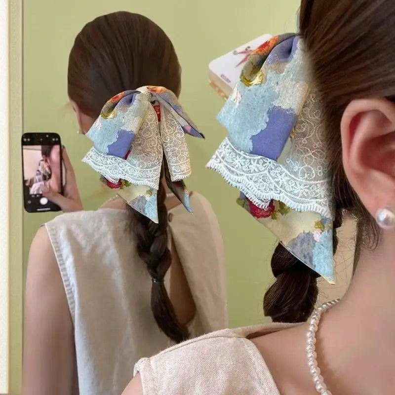 Women's Elegant Hair Claw Vintage Lace Bow Design Oil Painting Zpaxo