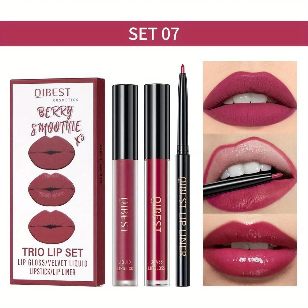 3 in 1 Lipstick and Lipliner Set, Long Lasting Waterproof Lip Stain Liquid Lipgloss Set for Women Halloween Gothic Makeup Zpaxo 07