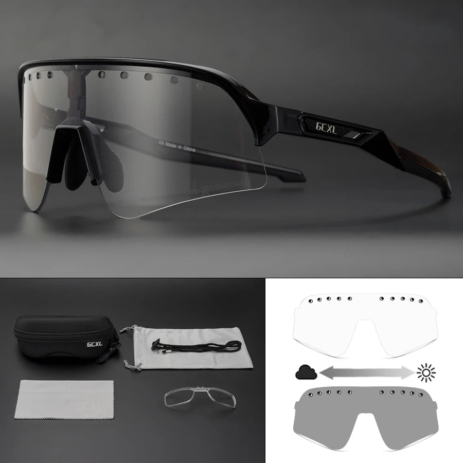 Photochromic Cycling Sunglasses 2024 Bicycle Eyewear Men Women Sports Glasses Road Mountain Bike Fashion Outdoor Running Goggles Zpaxo Black-transparent