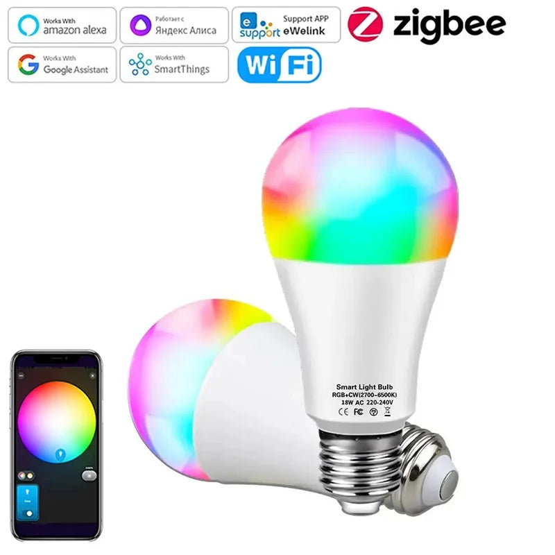 Tuya Wifi E27 Smart Led Lamp RGB 15W-18W Bluetooth Light Bulb Works