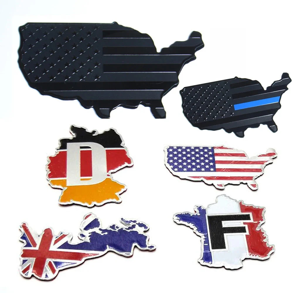 National Flag Aluminum Fender Emblem Car Sticker – USA UK DE FR