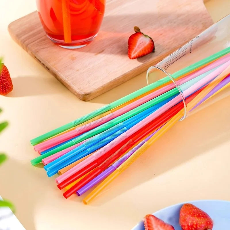 New 100Pcs Foldable Multicolor Disposable Long Straw, Single Curved Colored Food Grade Beverage, Milk Tea, Fruit Juice Straw Zpaxo