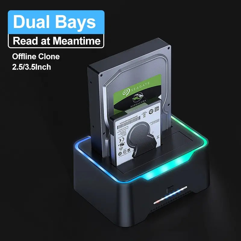 USB 3.0 To SATA Dual Bay RGB Lamp Effect Hard Disk 2.5/3.5 Inch Hard Drive Enclosure Docking Station Offline Clone HDD SSD Zpaxo