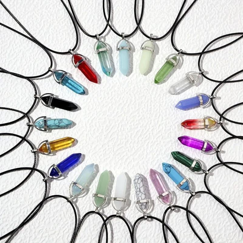 10 Hexagon Pillar Natural Stone Glass Pendant Colorful Column Charms