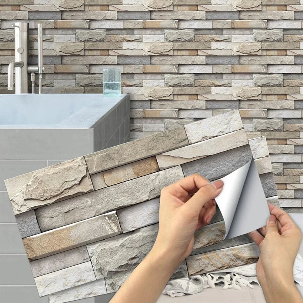 7Pcs Brick Pattern Wall Stickers 3D Peel and Stick Wall Paper Self Adhesive Wall Tile Sticker for Kitchen Bathroom Home Decor Zpaxo