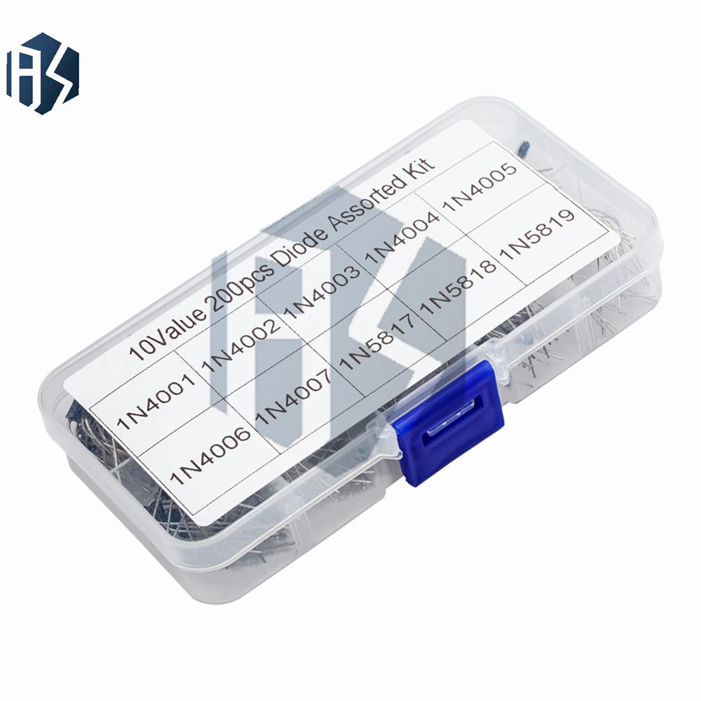 200Pcs 10 Types Rectifier Diode Kit 1N4001-1N4007 1N5817-1N5819 with Storage Box Zpaxo