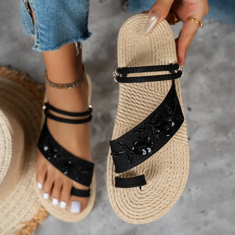 Women's Fish Mouth Toe Loop Comfortable Slippers 2026 Summer Women Zpaxo black 36