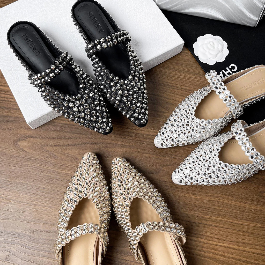 Slippers for Women Summer and Autumn Diamonds Mary Jane Shoes Women's Flat 2025 New Increased Height Shallow Women's Slippers Zpaxo
